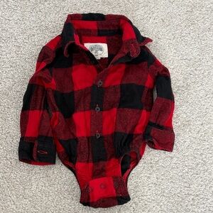 Red & Black Buffalo Plaid One-Piece Shirt Bodysuit